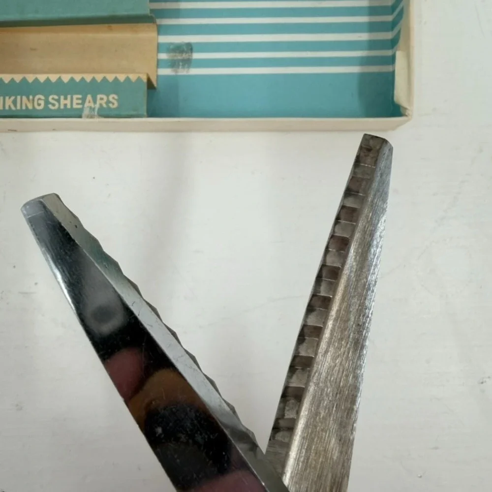 VTG Lindar Pinking‎ Shears Japan Sewing Scissors Original Box Chrome Retro